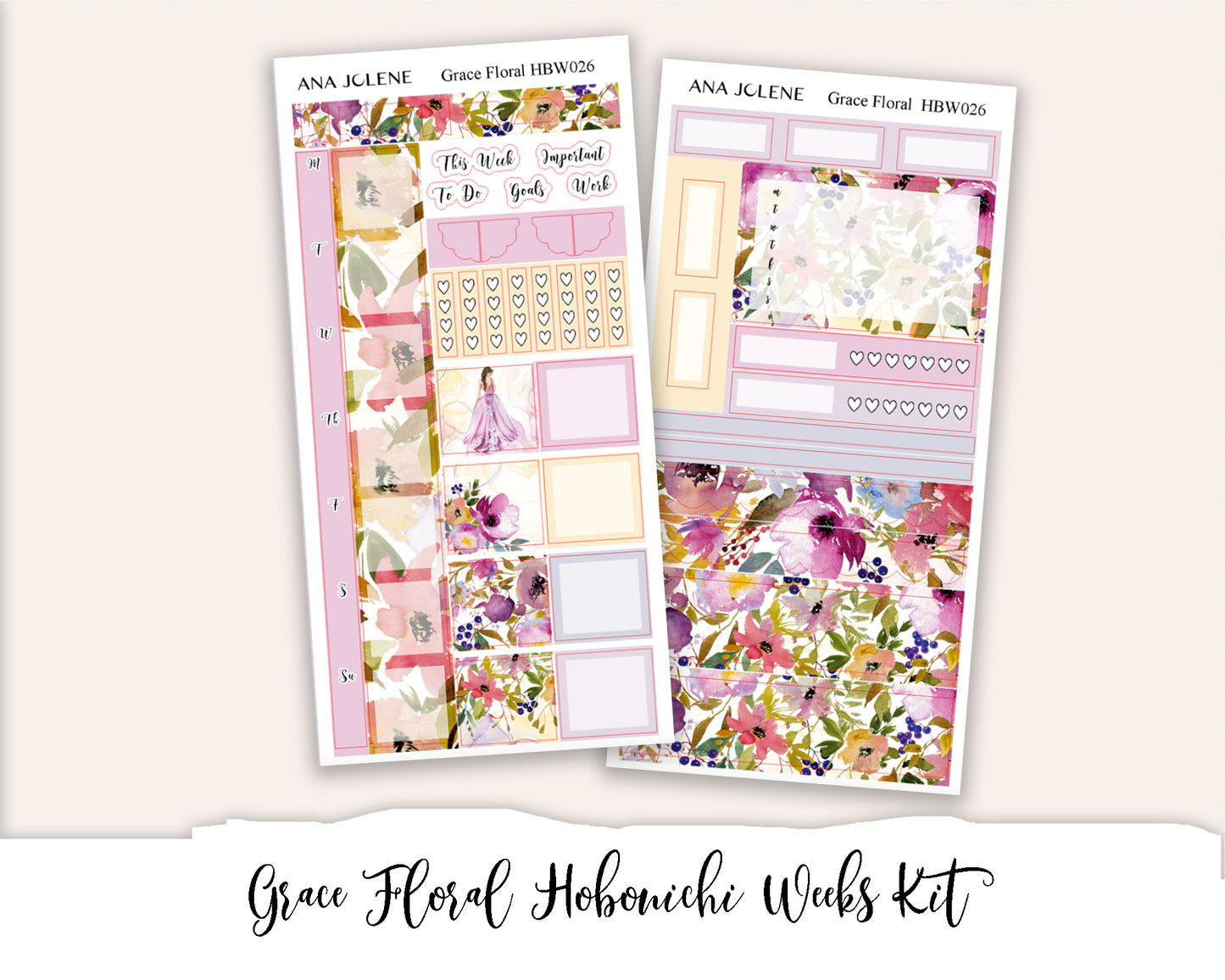 GRACE FLORAL Hobonichi Weeks Planner Sticker Kit