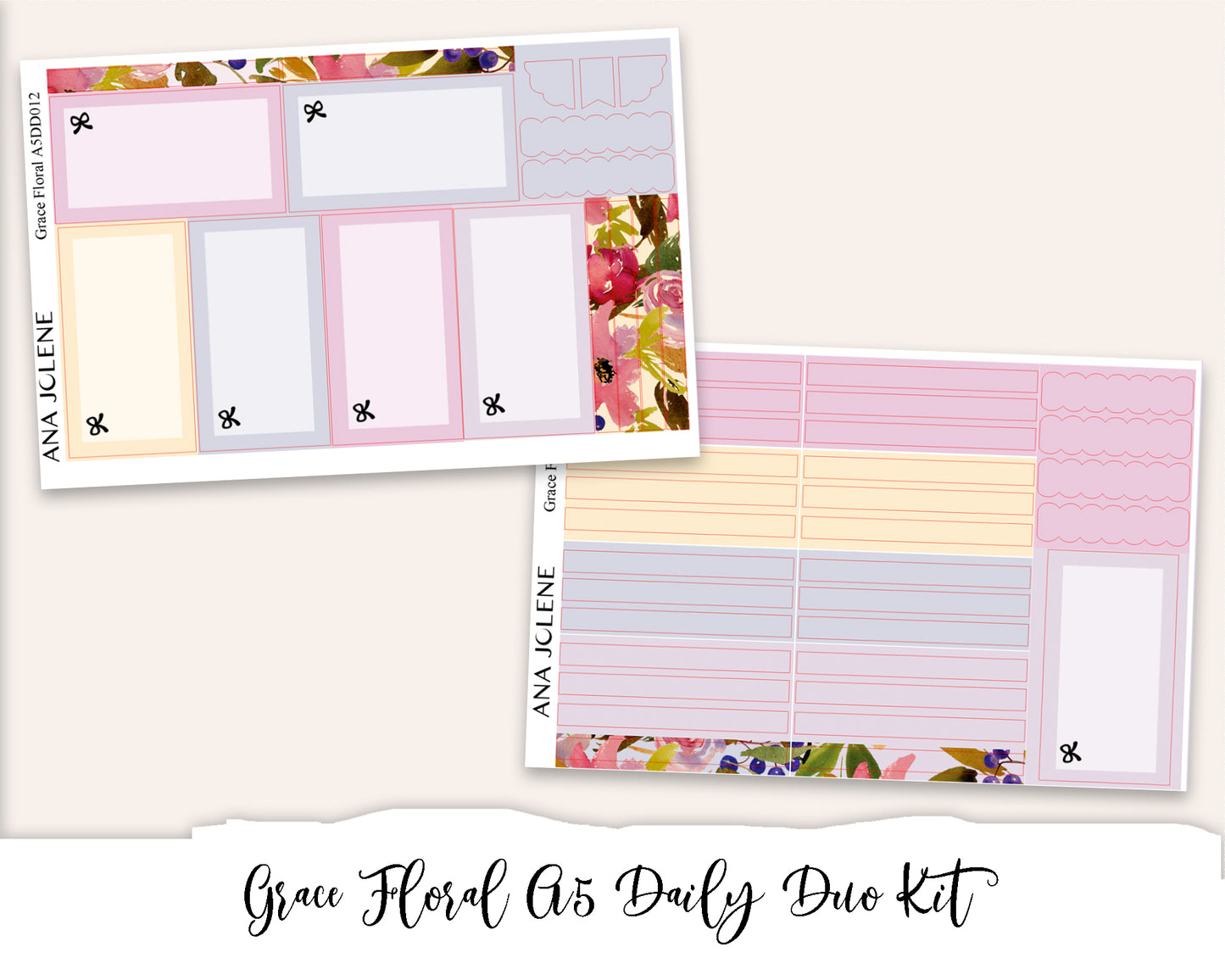 GRACE FLORAL EC A5 Daily Duo Planner Sticker Kit (Erin Condren)