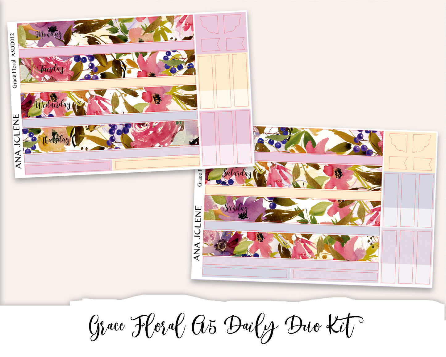 GRACE FLORAL EC A5 Daily Duo Planner Sticker Kit (Erin Condren)