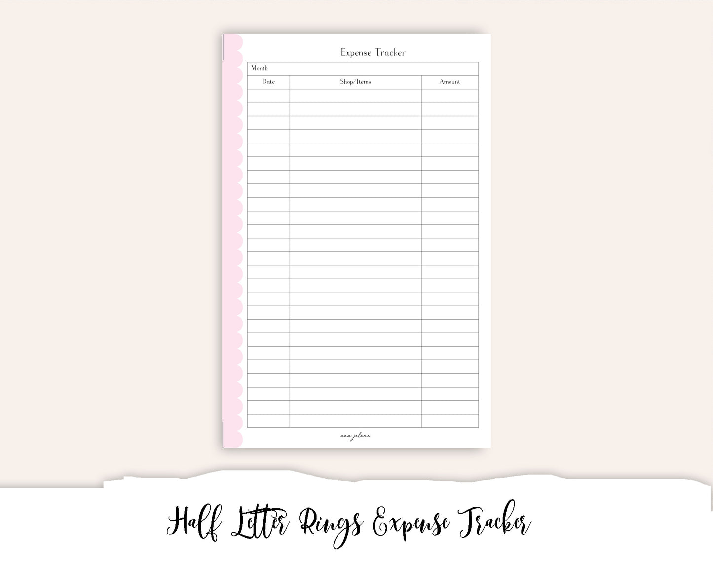 Half Letter Rings Expense Tracker Printable