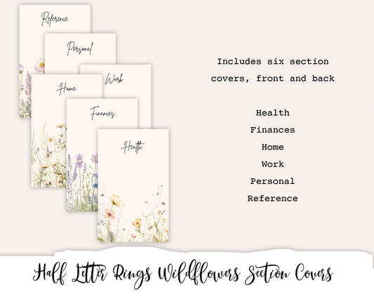 Half Letter Rings Wildflowers Section Covers Printable