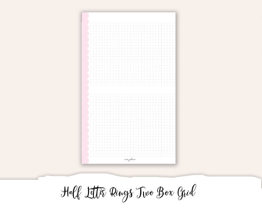 Half Letter Rings Two Box Grid Printable