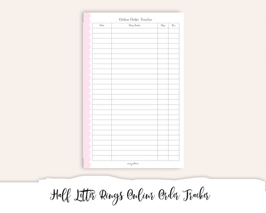 Half Letter Rings Online Order Tracker Printable