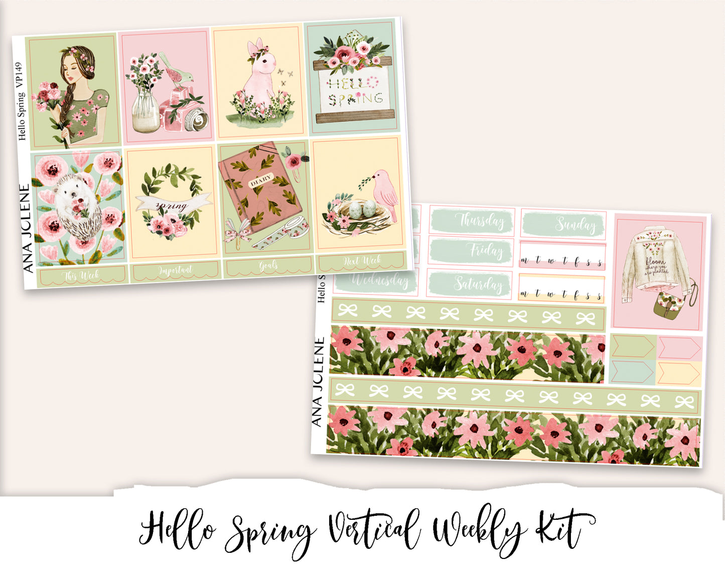 HELLO SPRING Planner Sticker Kit (Vertical Weekly)