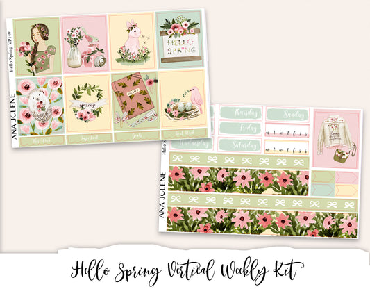 HELLO SPRING Planner Sticker Kit (Vertical Weekly)