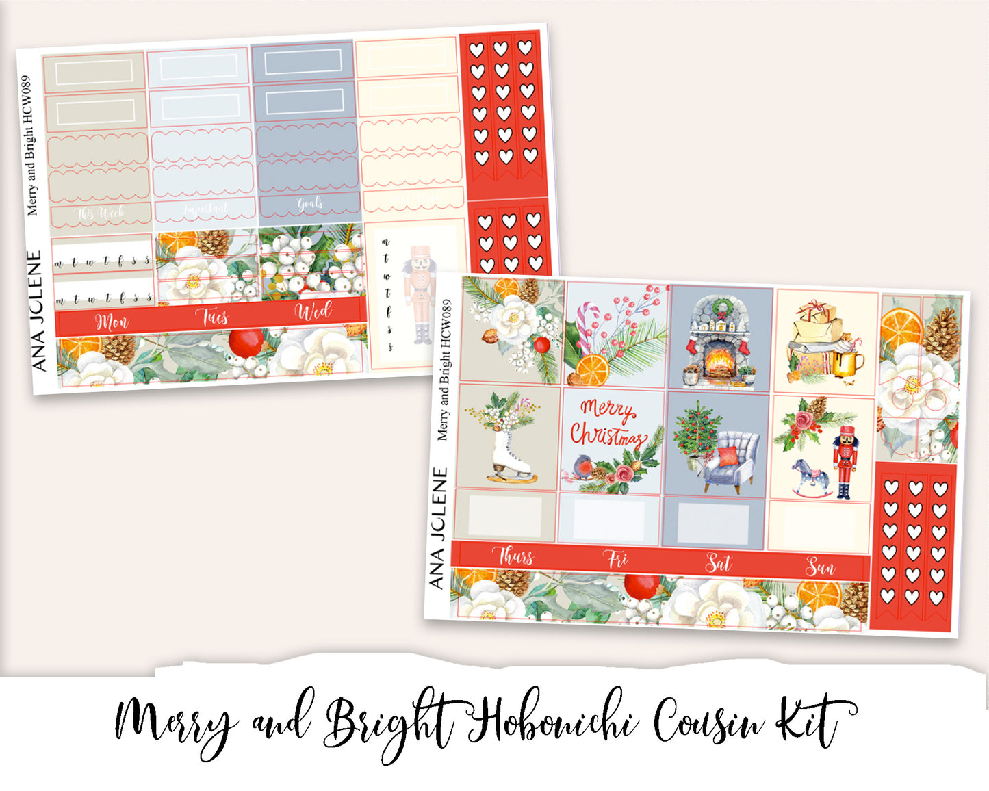 MERRY AND BRIGHT Hobonichi Cousin Weekly Planner Sticker Kit