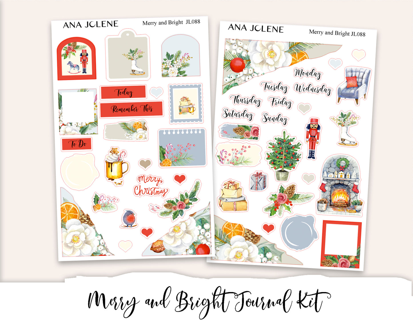 MERRY AND BRIGHT Mini Journal Sticker Kit