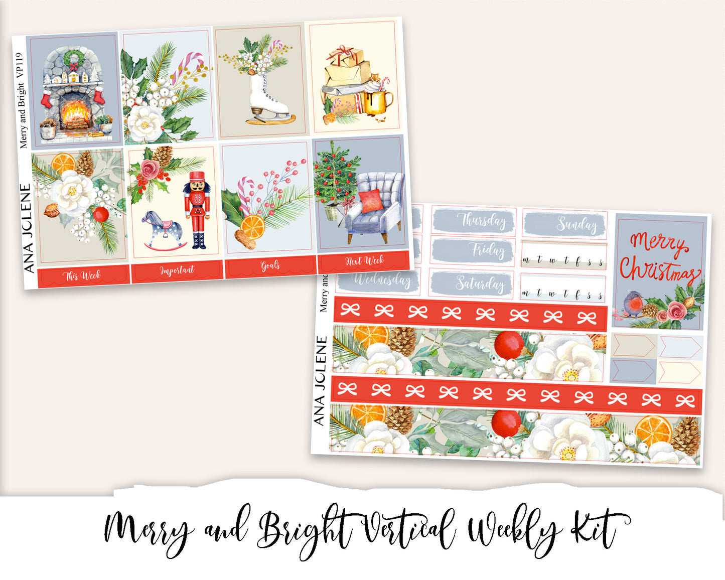 MERRY AND BRIGHT Planner Sticker Kit (Vertical Weekly)