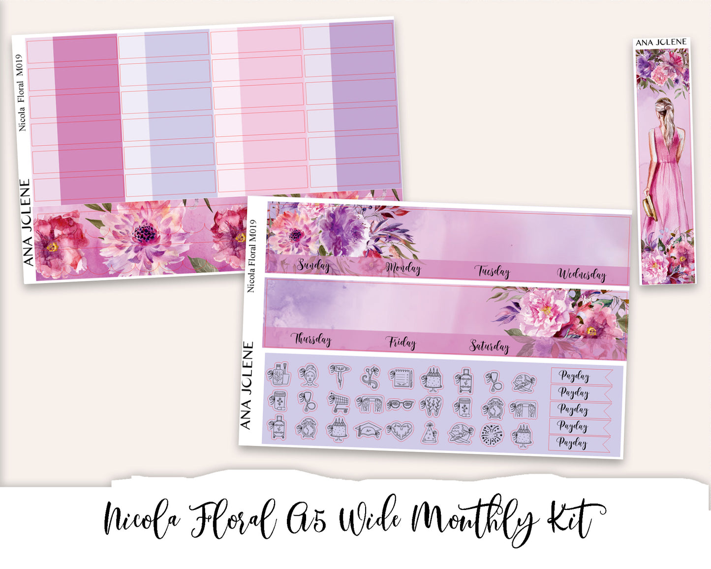 NICOLA FLORAL Monthly Planner Sticker Kit (A5Wide)