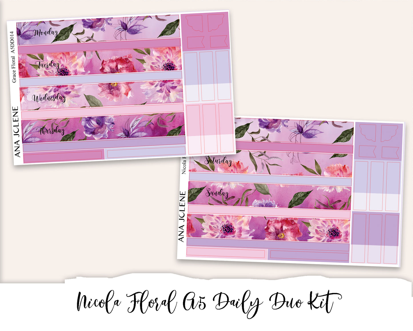 NICOLA FLORAL EC A5 Daily Duo Planner Sticker Kit (Erin Condren)