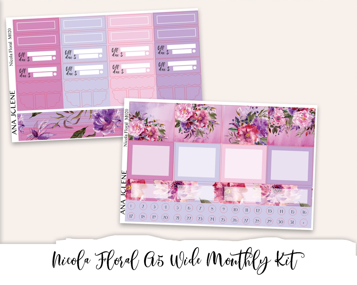 NICOLA FLORAL Monthly Planner Sticker Kit (A5Wide)