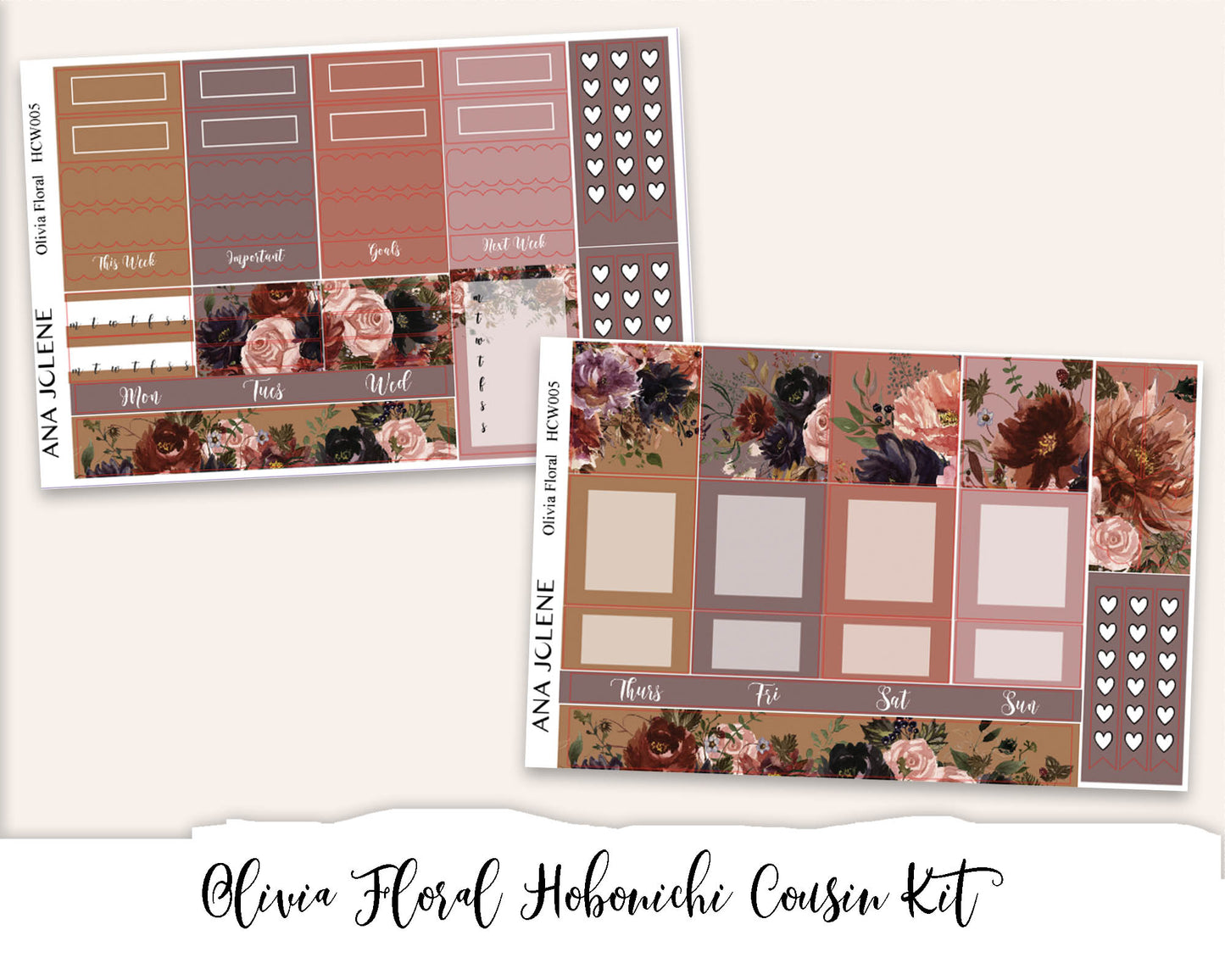 OLIVIA FLORAL Hobonichi Cousin Weekly Planner Sticker Kit