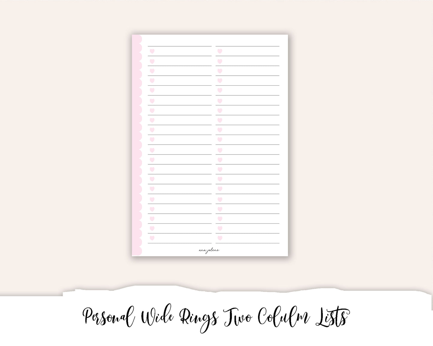 Personal Wide Rings Two Column Lists Printable