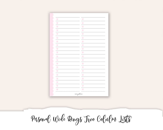 Personal Wide Rings Two Column Lists Printable