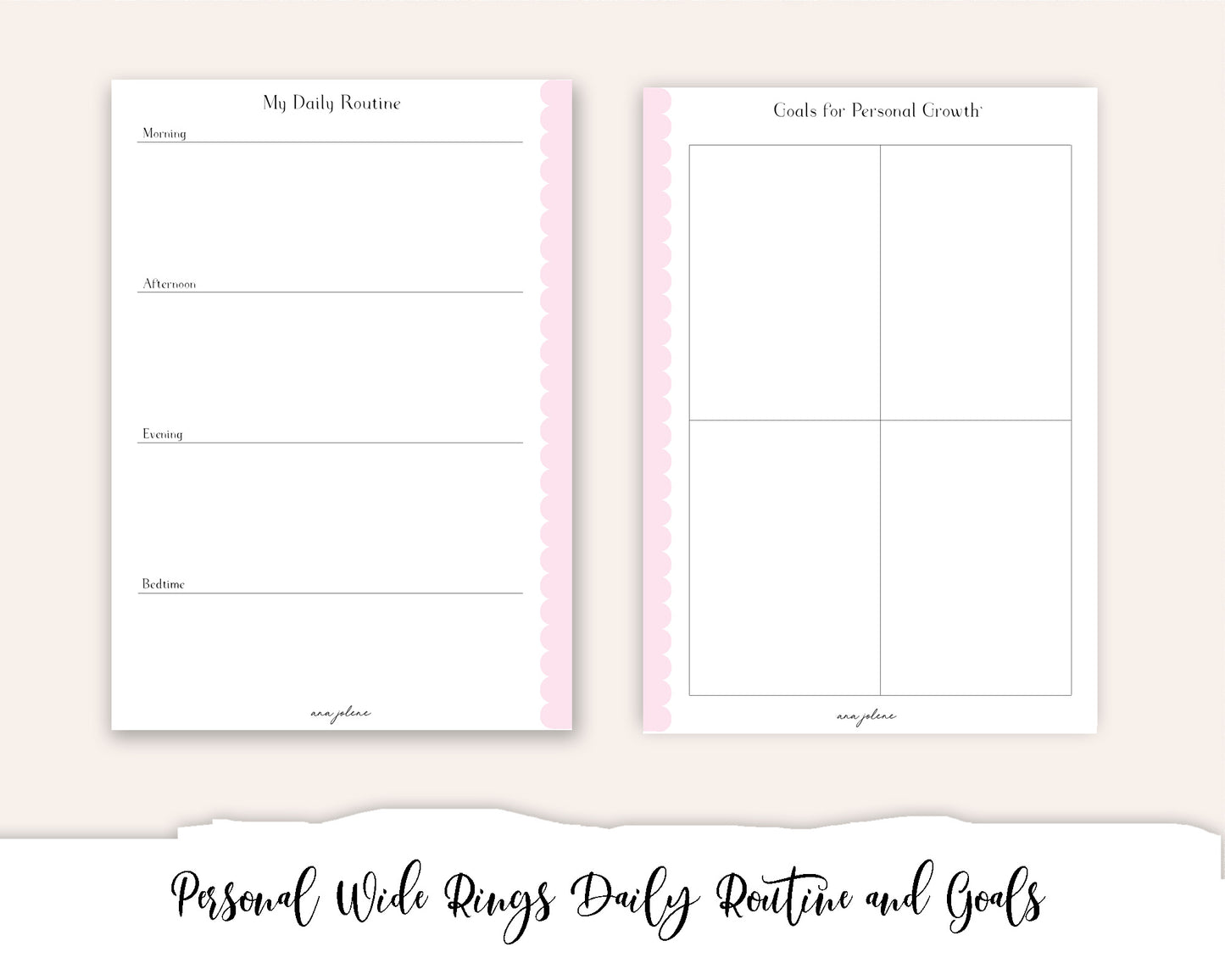 Personal Wide Rings Daily Routine and Goals Printable
