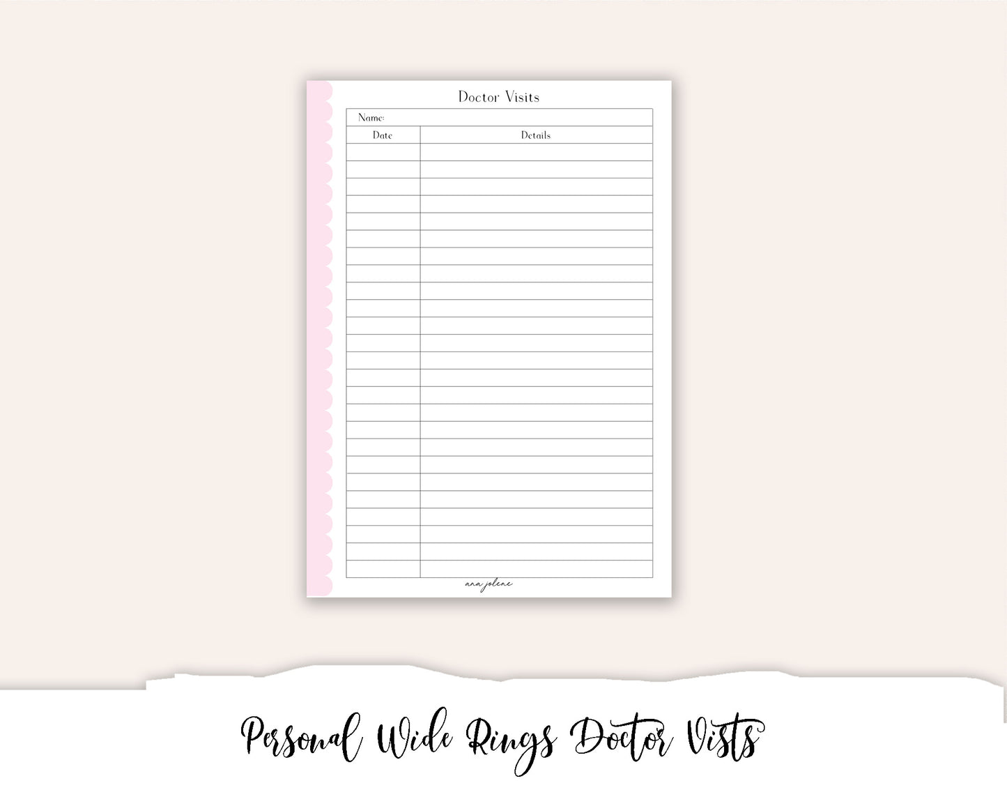 Personal Wide Rings Doctor Visits Printable