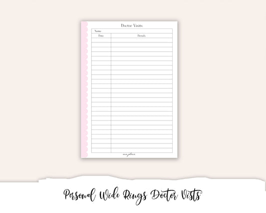 Personal Wide Rings Doctor Visits Printable