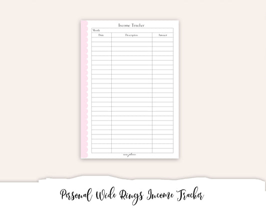 Personal Wide Rings Income Tracker Printable
