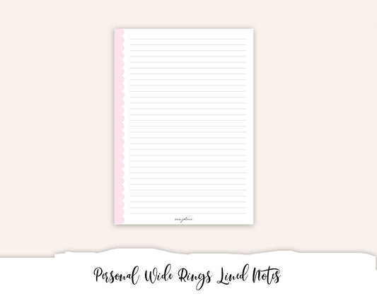 Personal Wide Rings Lined Notes Printable