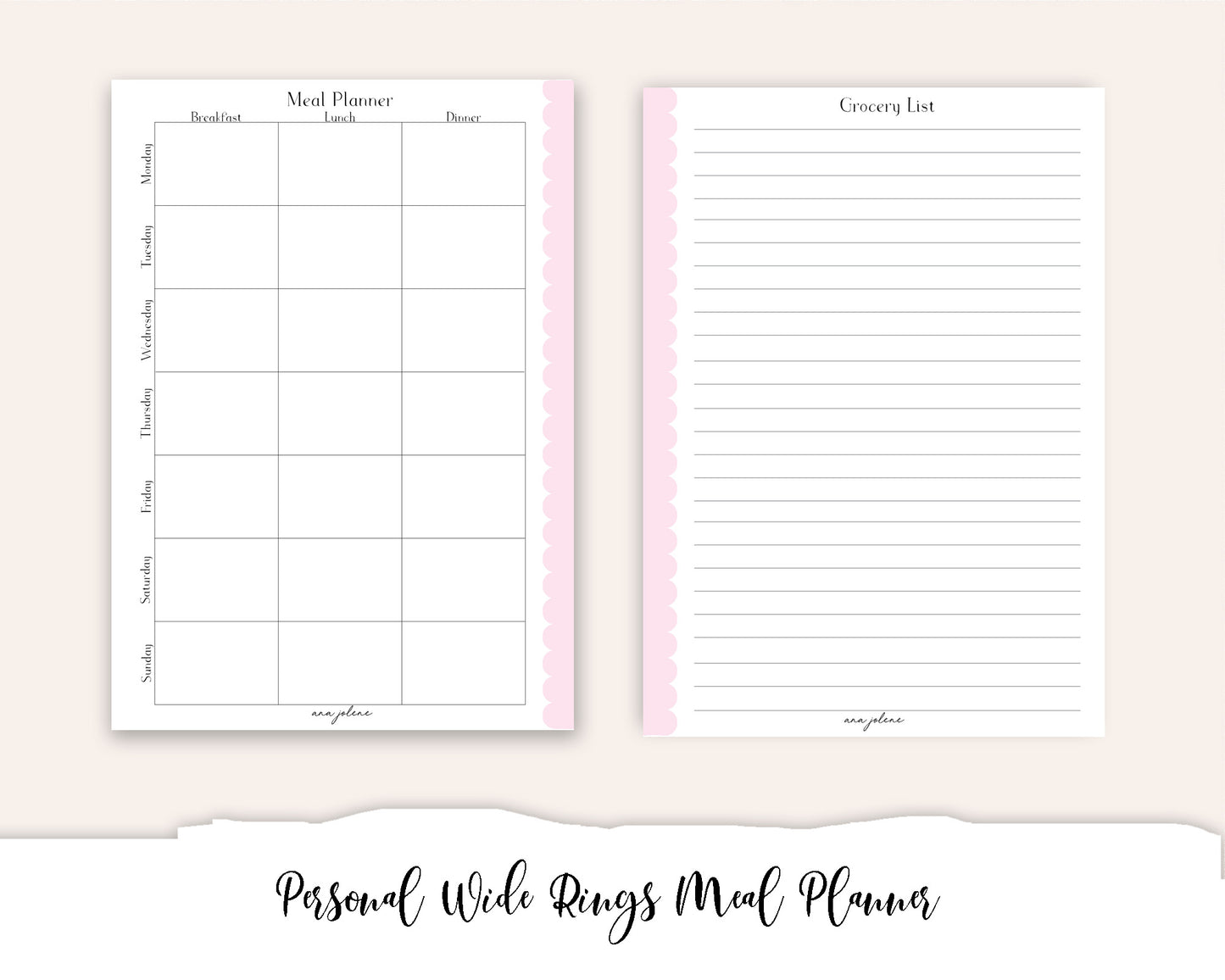 Personal Wide Rings Meal Planner Printable