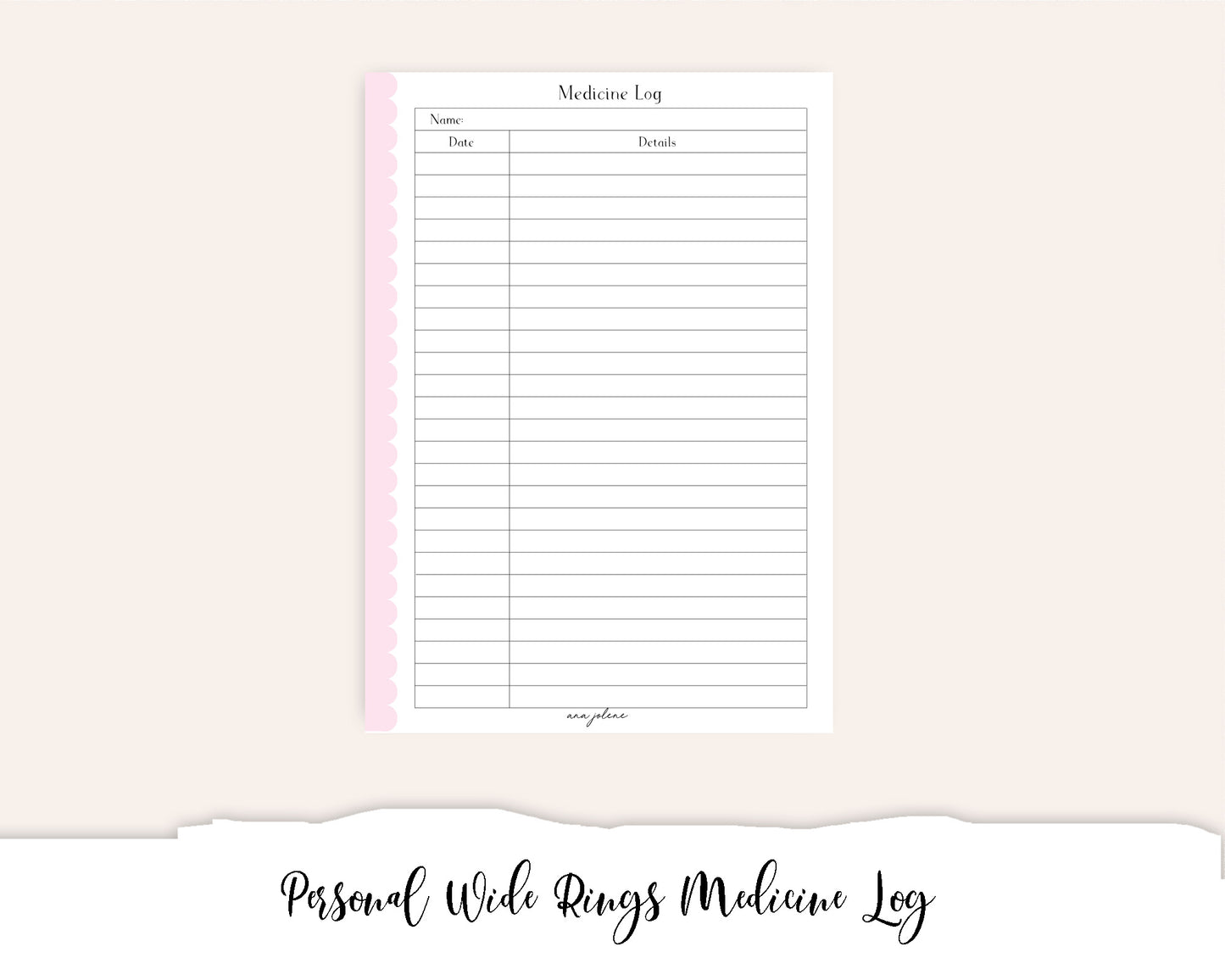 Personal Wide Rings Medicine Log Printable