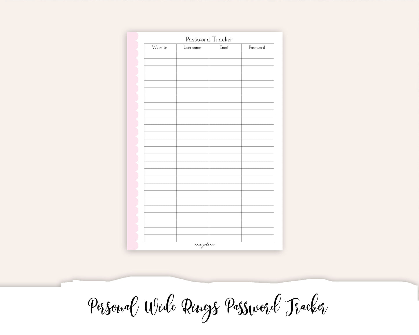 Personal Wide Rings Password Tracker Printable