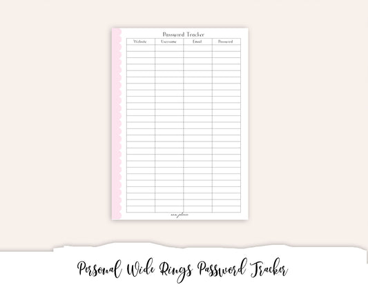 Personal Wide Rings Password Tracker Printable