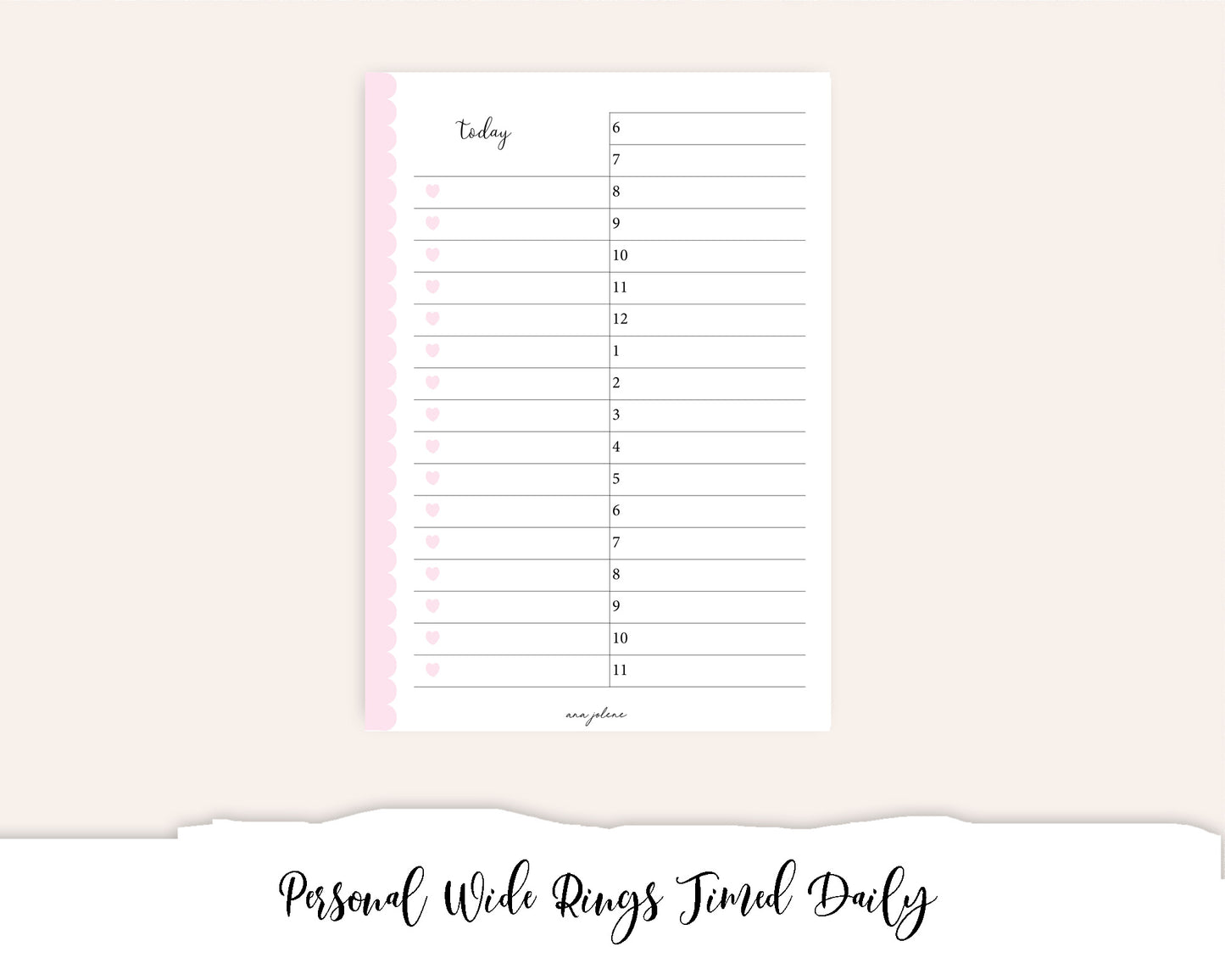 Personal Wide Rings Timed Daily Printable