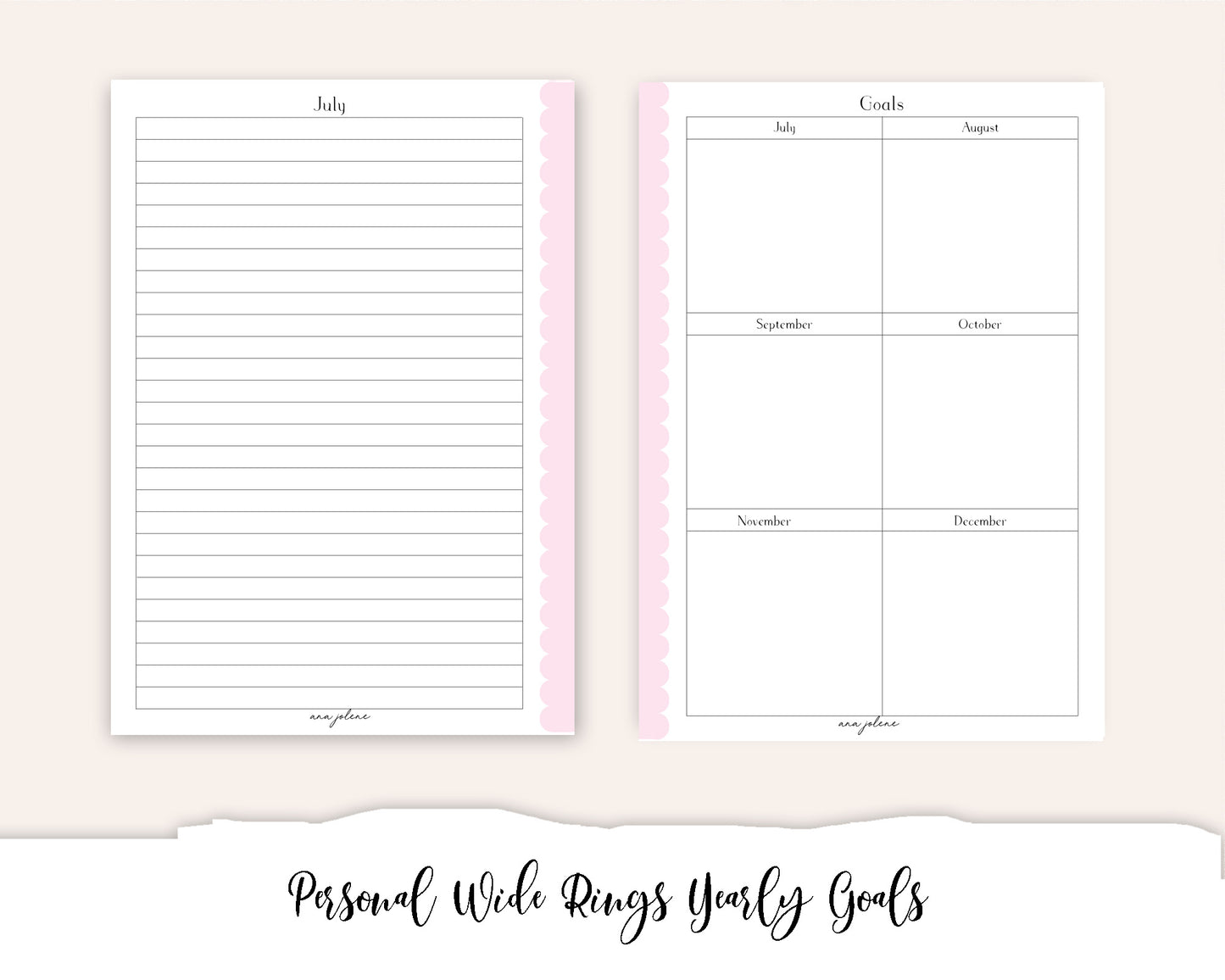 Personal Wide Rings Yearly Goals Printable