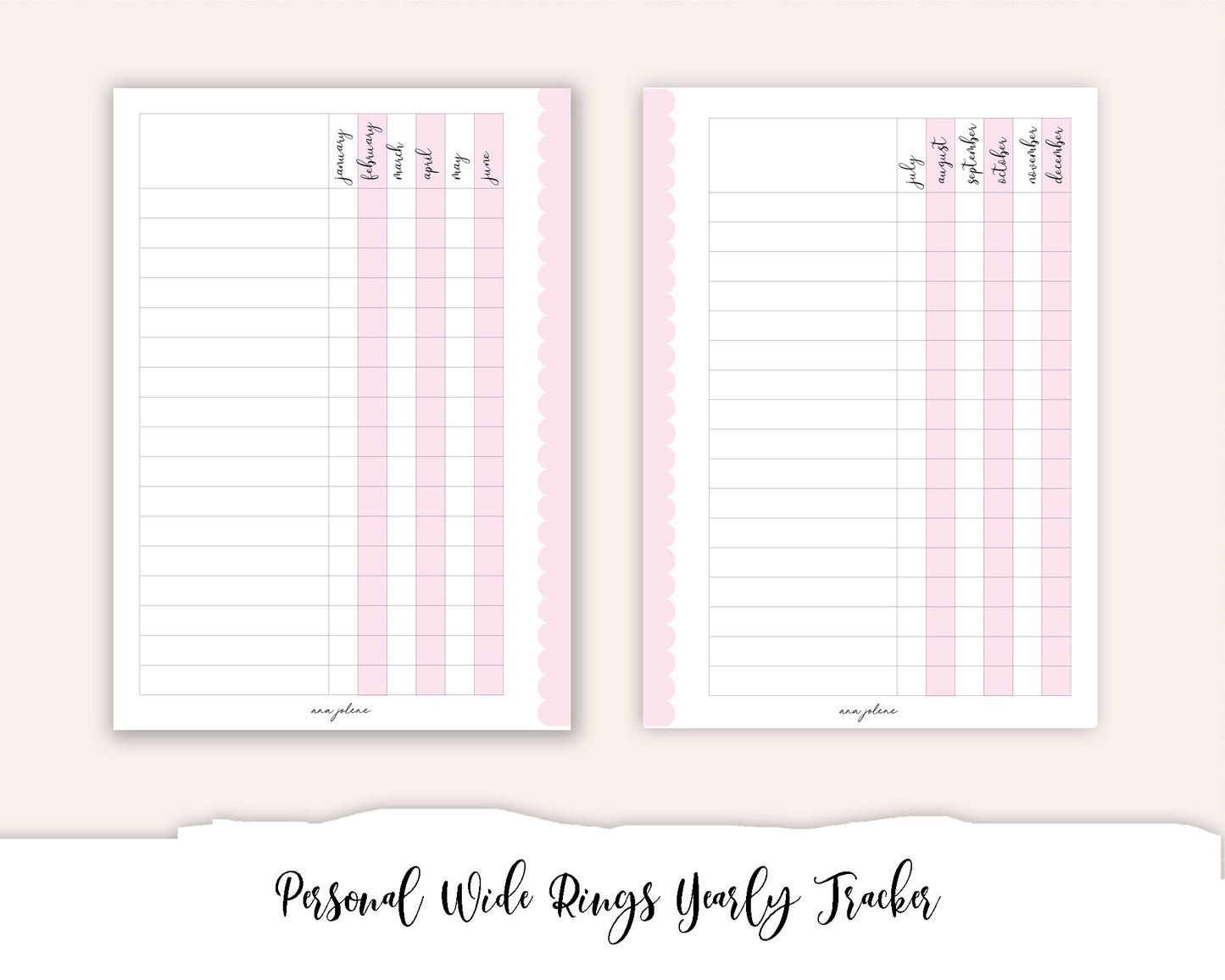 Personal Wide Rings Yearly Tracker Printable