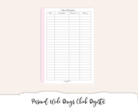 Personal Wide Rings Check Register (Budget) (Finance Planner) Printable