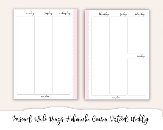 Personal Wide Rings Hobonichi Cousin Compatible Vertical Weekly Printable