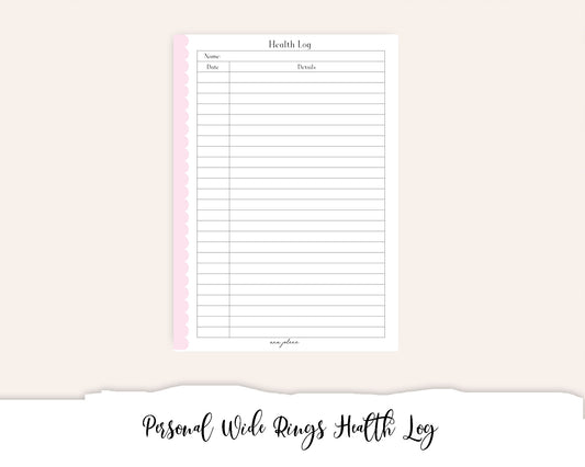 Personal Wide Rings Health Log (Wellness Planner)  Printable