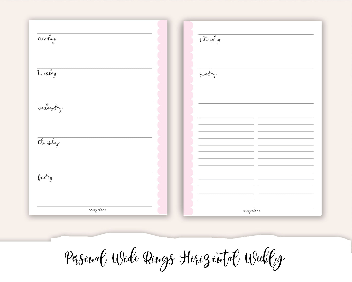 Personal Wide Rings Horizontal Weekly with To Do Lists Printable