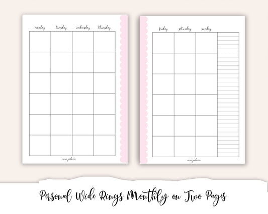 Personal Wide Rings Month on Two Pages MON start Printable