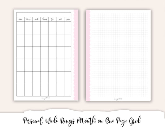 Personal Wide Rings Month on One Page Grid MON start Printable