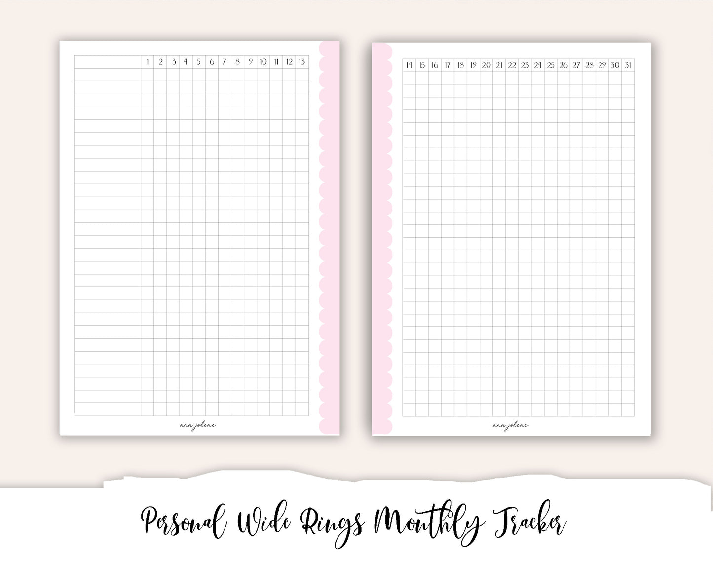 Personal Wide Rings Monthly/Daily Tracker (Habit Tracker) Printable