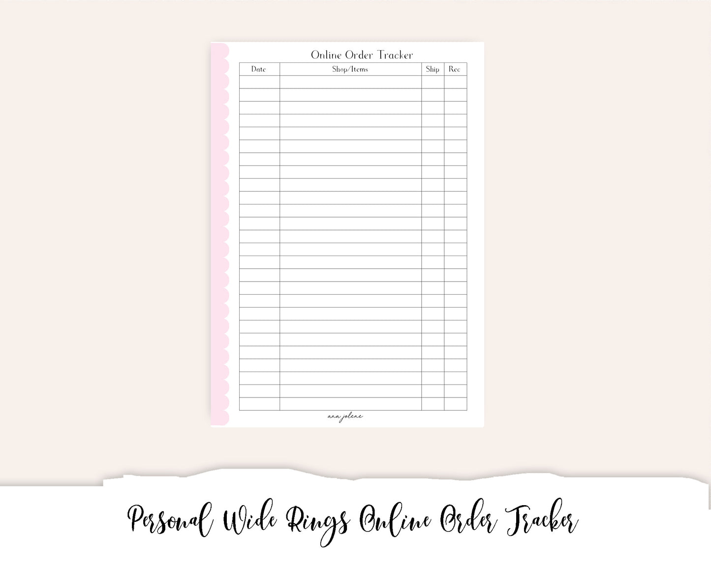 Personal Wide Rings Online Order Tracker (Budget) (Finance Planner) Printable