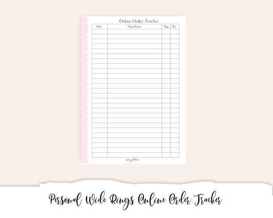 Personal Wide Rings Online Order Tracker (Budget) (Finance Planner) Printable