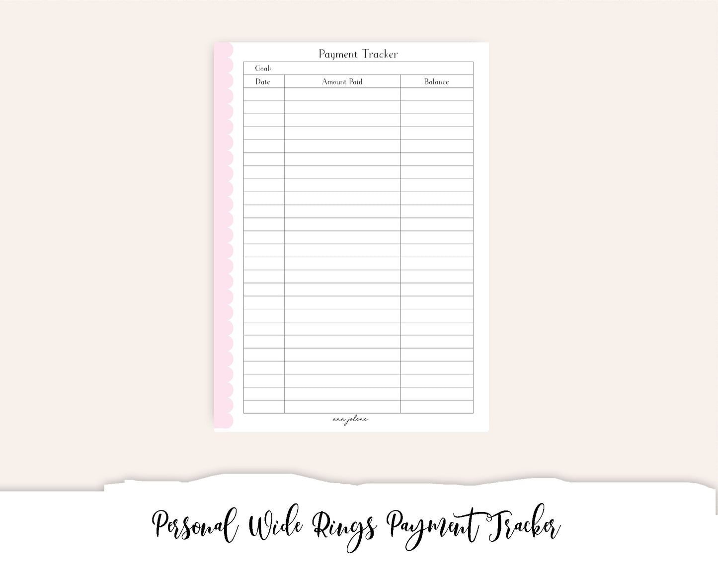 Personal Wide Rings Payment Tracker (Budget) (Finance Planner) Debt Tracker Printable