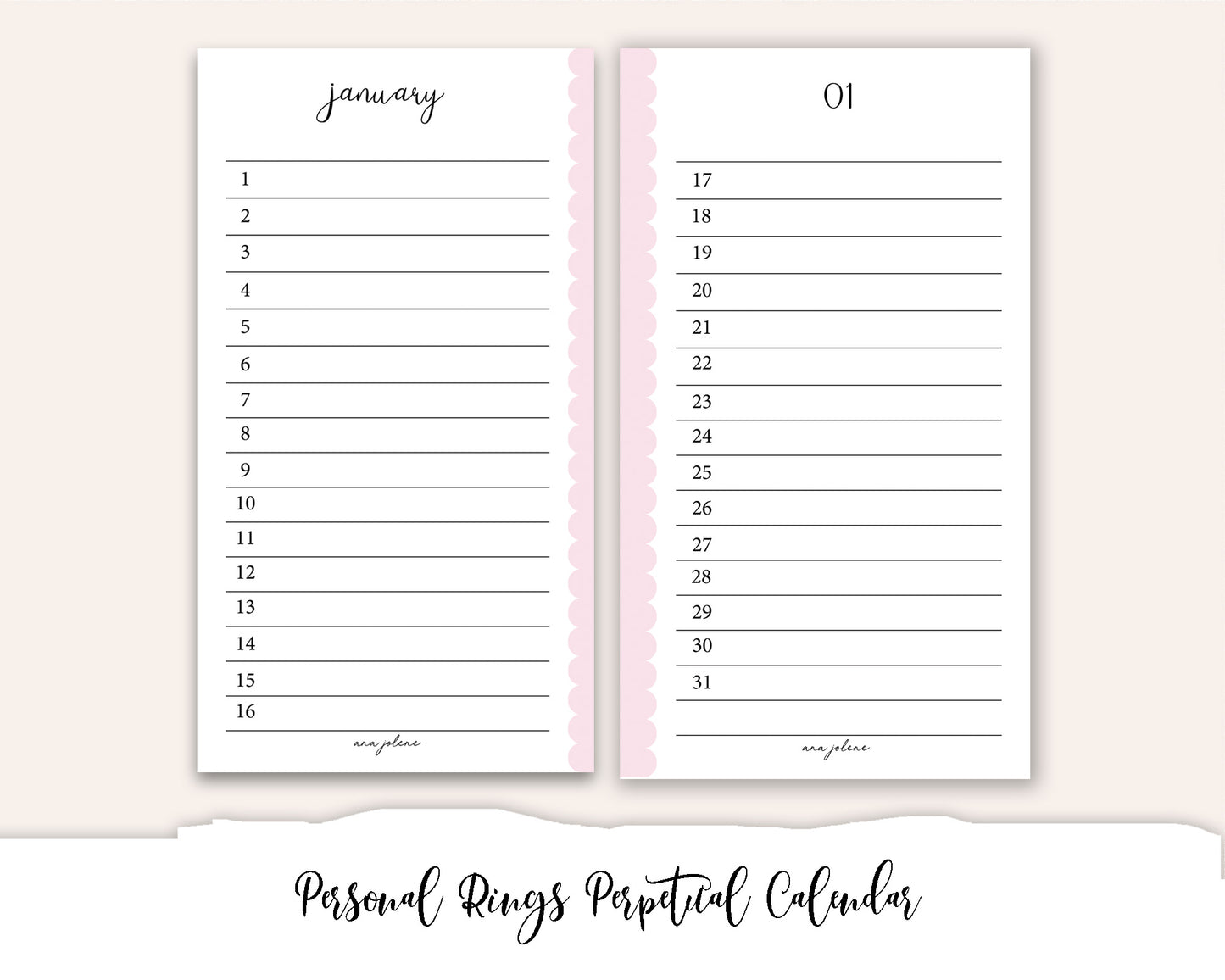 Personal Rings Perpetual Calendar Printable