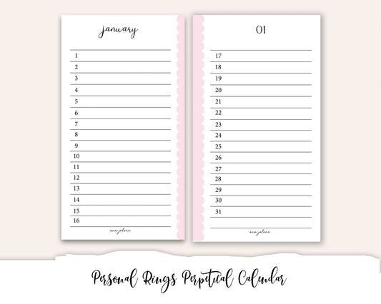 Personal Rings Perpetual Calendar Printable