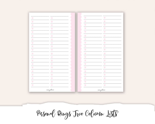 Personal Rings 2 Column Lists Printable
