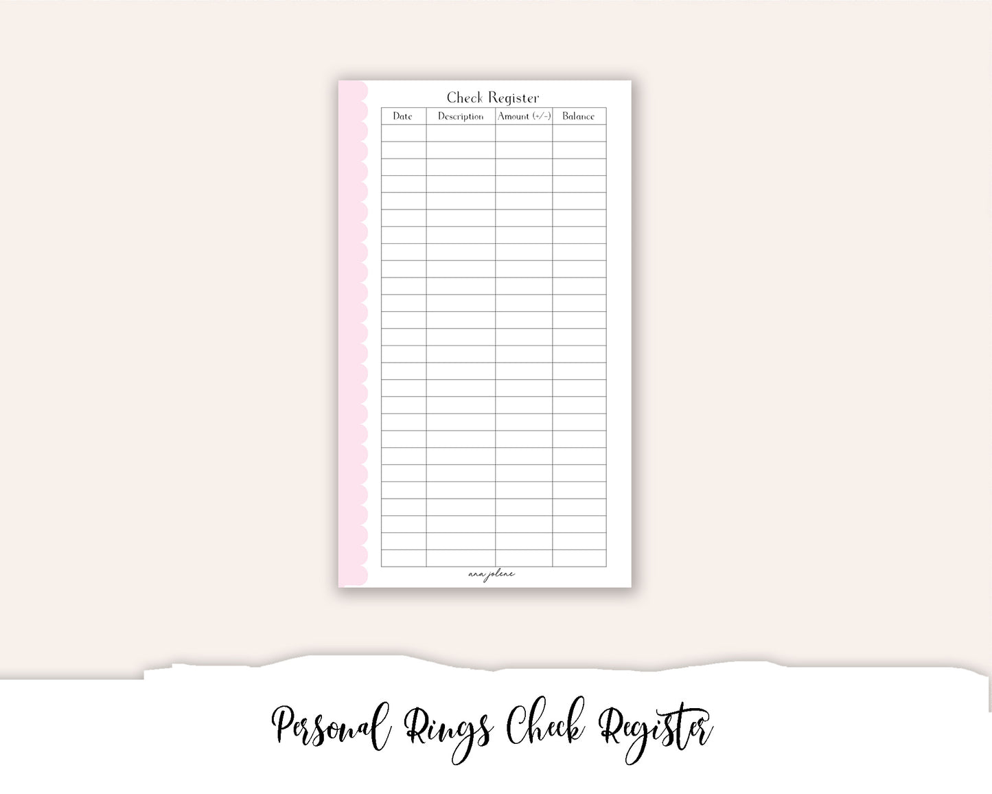 Personal Rings Check Register Printable