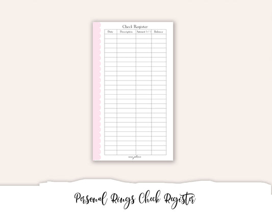 Personal Rings Check Register Printable