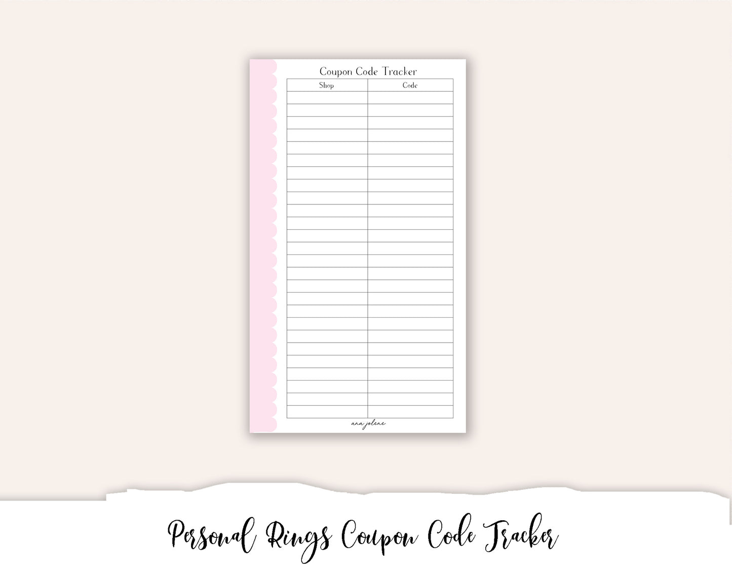 Personal Rings Coupon Code Tracker Printable