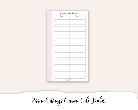 Personal Rings Coupon Code Tracker Printable