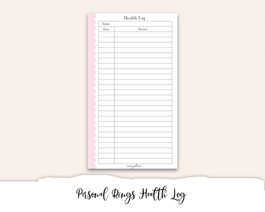 Personal Rings Health Log Printable