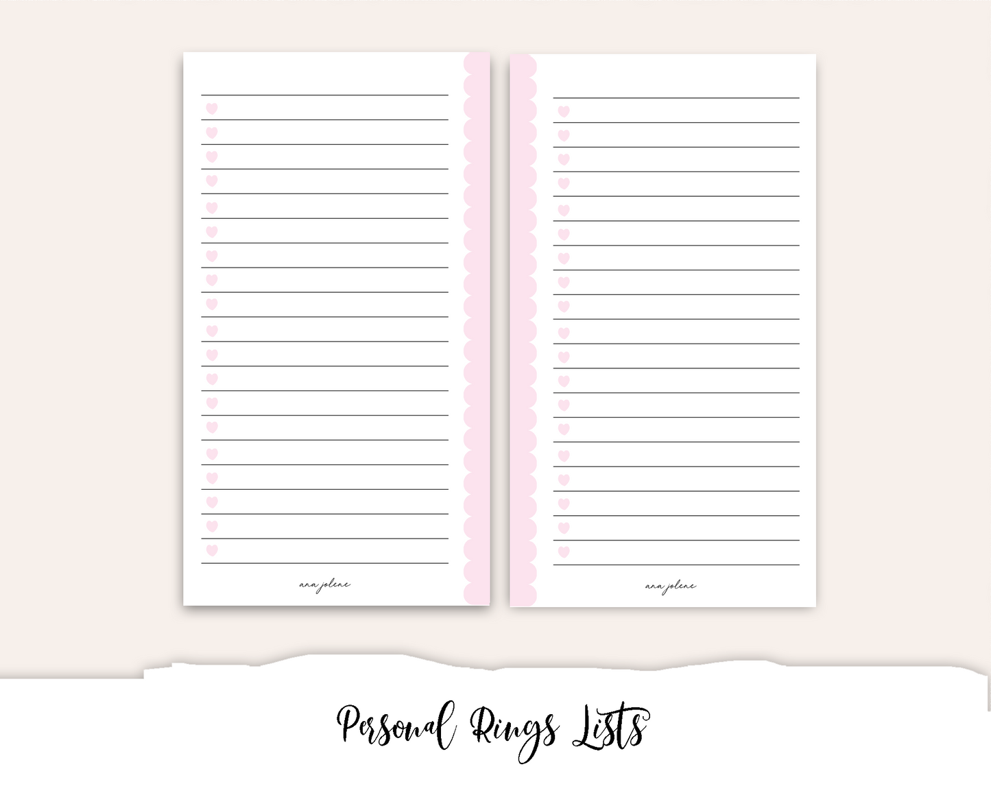 Personal Rings Lists Printable
