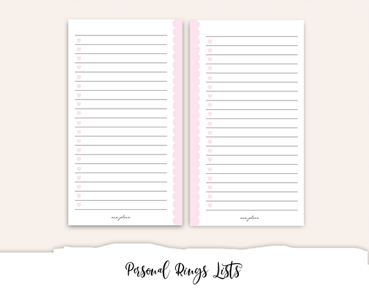 Personal Rings Lists Printable